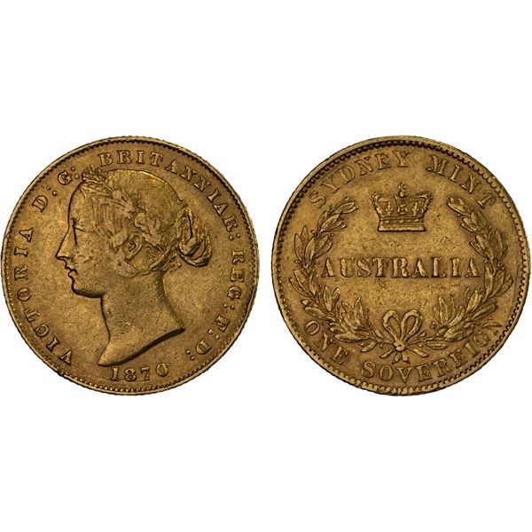 AUSTRALIA: Victoria, 1837-1901, AV sovereign, 1870, VF-XF