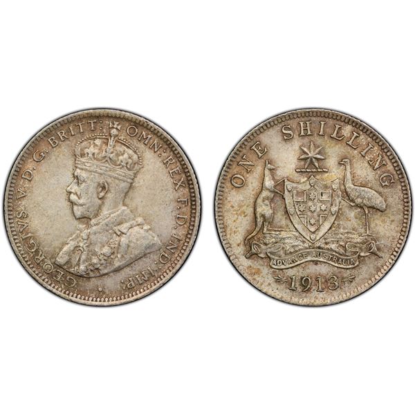 AUSTRALIA: George V, 1910-1936, AR shilling, 1913, PCGS MS62