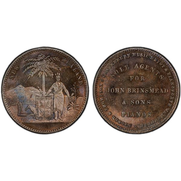 NEW ZEALAND: AE penny token, ND (ca. 1857), PCGS MS64 BN