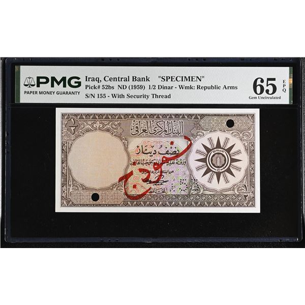 IRAQ: Republic, 1/2 dinar banknote, ND (1959), PMG MS65 EPQ