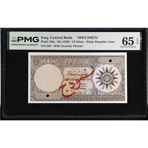 IRAQ: Republic, 1/2 dinar banknote, ND (1959), PMG MS65 EPQ
