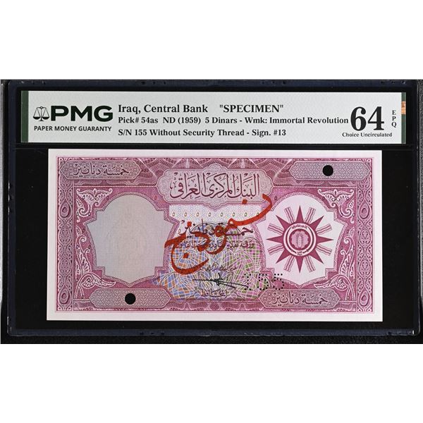 IRAQ: Republic, 5 dinars banknote, ND (1959), PMG MS64 EPQ