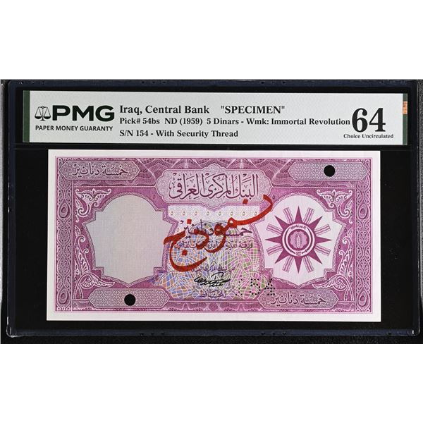IRAQ: Republic, 5 dinars banknote, ND (1959), PMG MS64