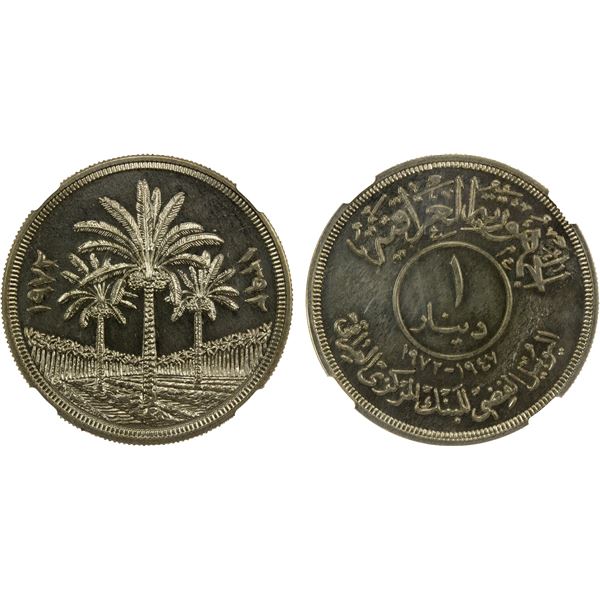 IRAQ: Republic, AR dinar, 1972/AH1392, NGC PF66 Cameo