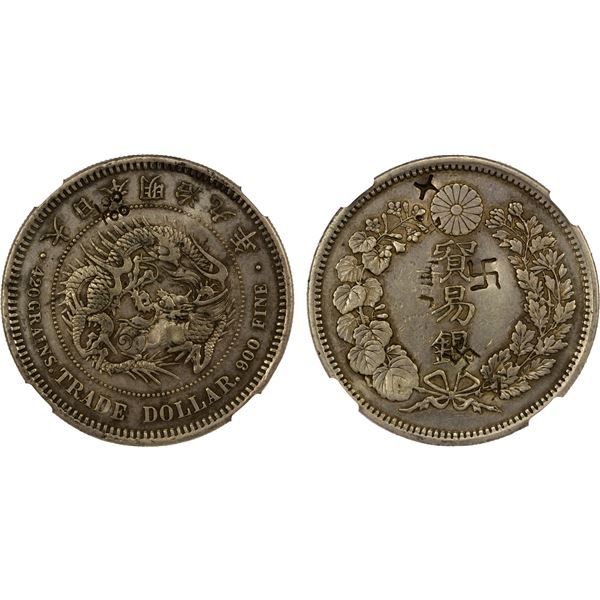 JAPAN: Meiji, 1868-1912, AR trade dollar, year 9 (1876), NGC AU details