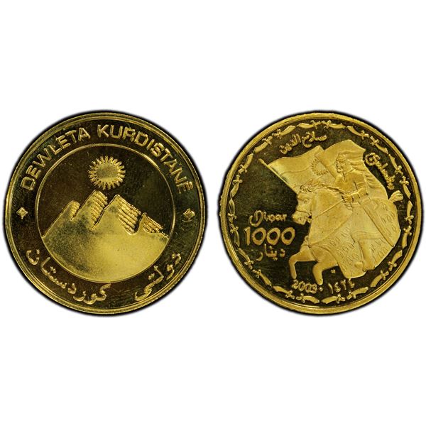 KURDISTAN: Fantasy Issues, AV 1000 dinars, 2003/AH1424, PCGS PF66 Deep Cameo