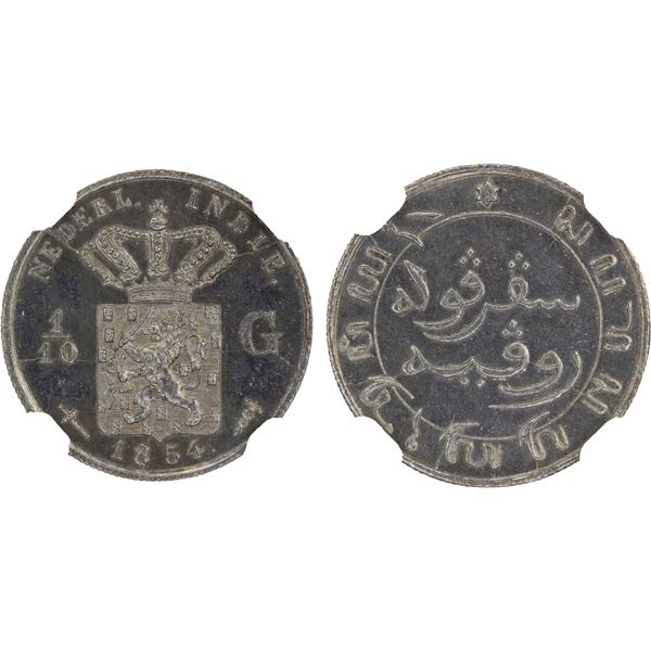 NETHERLANDS EAST INDIES: Willem III, 1849-1890, AR 1/10 gulden, 1854, NGC Proof 62