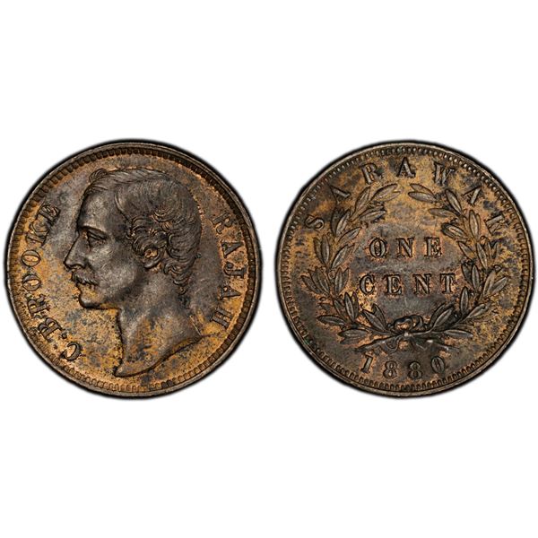 SARAWAK: Charles J. Brooke, 1868-1917, AE cent, 1880, PCGS MS61 BN