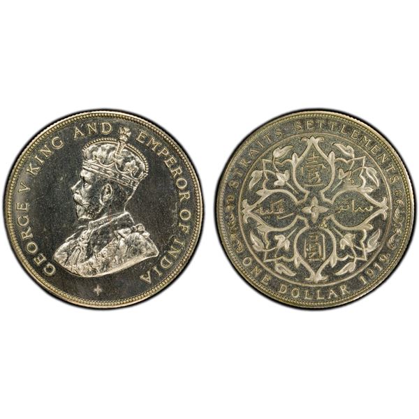 STRAITS SETTLEMENTS: George V, 1910-1936, AR dollar, 1919, PCGS Proof 63