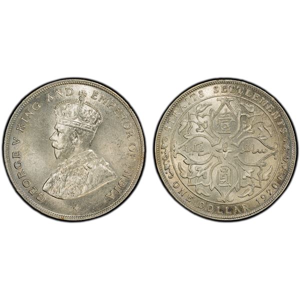 STRAITS SETTLEMENTS: George V, 1910-1936, AR dollar, 1920, PCGS MS64