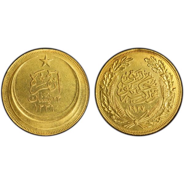 TURKEY: Republic, AV 250 kurush, 1927, PCGS AU details