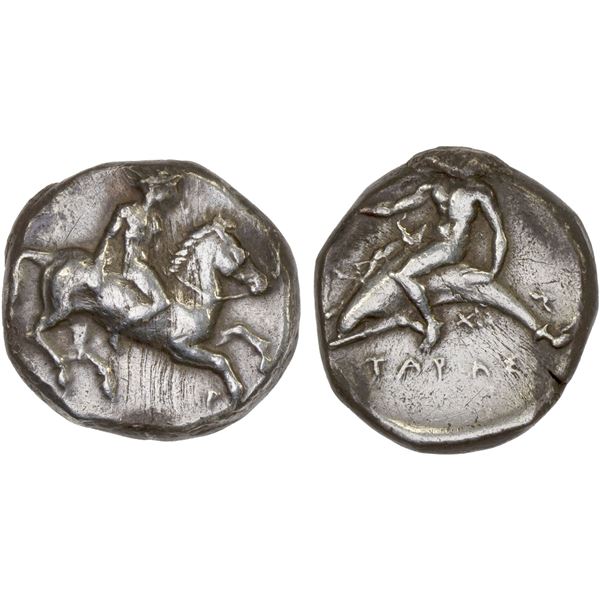 CALABRIA: Tarentum, AR nomos (didrachm) (7.75g), ca. 385-380 BC, VF