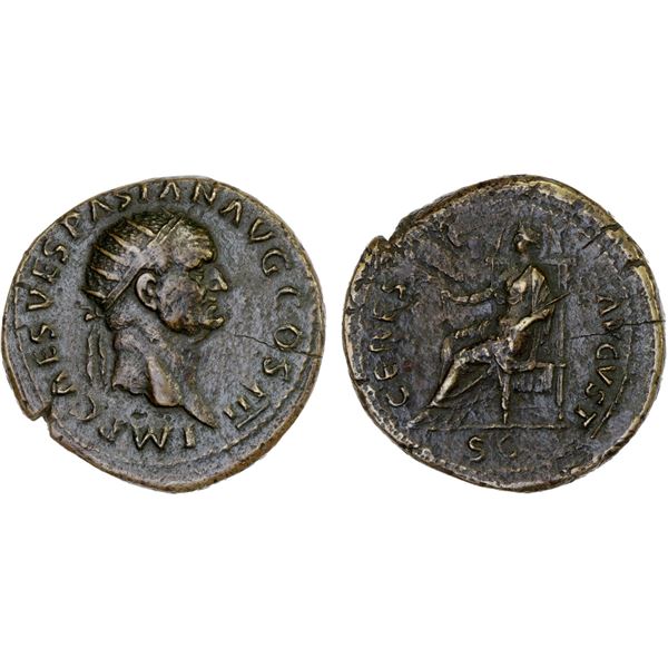 ROMAN EMPIRE: Vespasian, 69-79 AD, AE dupondius (13.73g), Rome, 71 AD, Choice VF