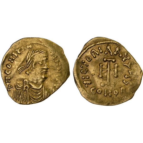 BYZANTINE EMPIRE: Constans II, 641-668, AV tremissis (1.39g), Constantinople, VF