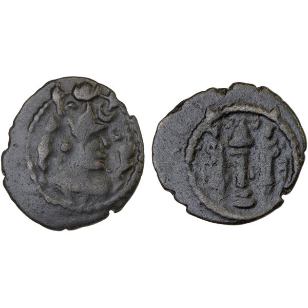 SASANIAN KINGDOM: Khusro II, 591-628, AE pashiz (1.28g), LD (Rayy), VF