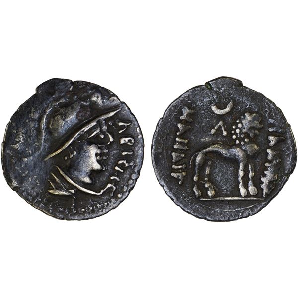 YUEH CHI: Agesiles, late 1st century BC, AR obol (0.62g), bold VF