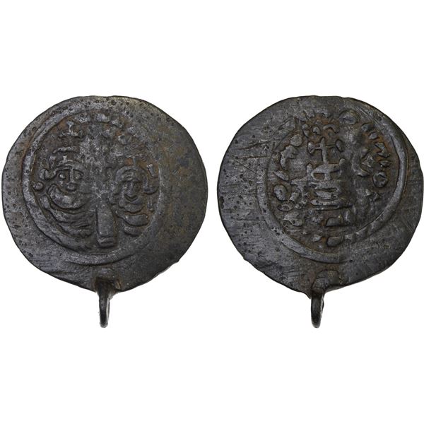 ARAB-SASANIAN: Khusraw type, ca. 653-670, AE pashiz (2.41g), NM, ND, crude VF