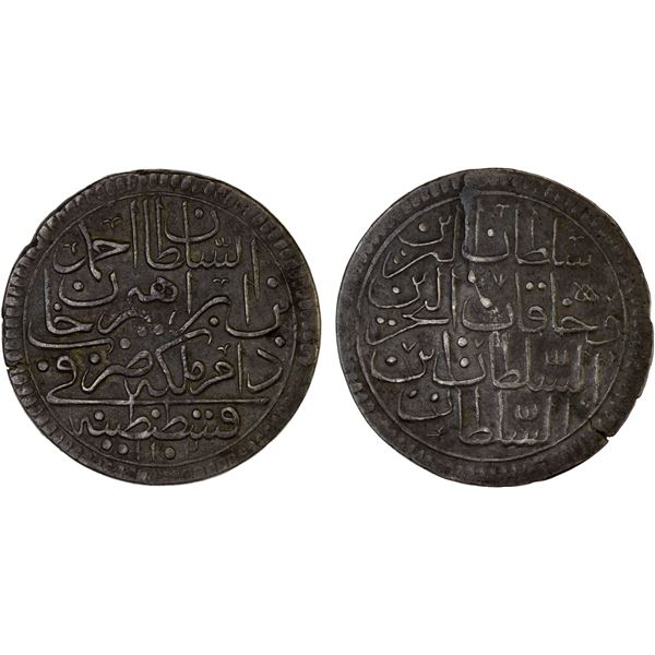 TURKEY: Ahmed II, 1691-1695, AR kurush (19.38g), Kostantiniye, AH1102, VF