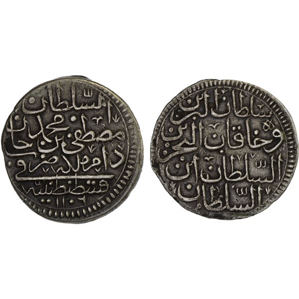 TURKEY: Mustafa II, 1695-1703, AR 1/2 kurush (20 para) (9.44g), Kostantiniye, AH1106, bold VF