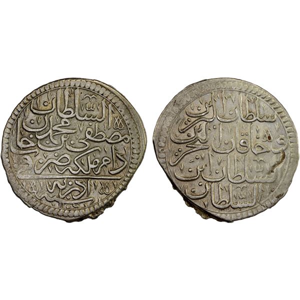 TURKEY: Mustafa II, 1695-1703, AR kurush (40 para) (18.97g), Edirne, AH1106, choice VF-XF