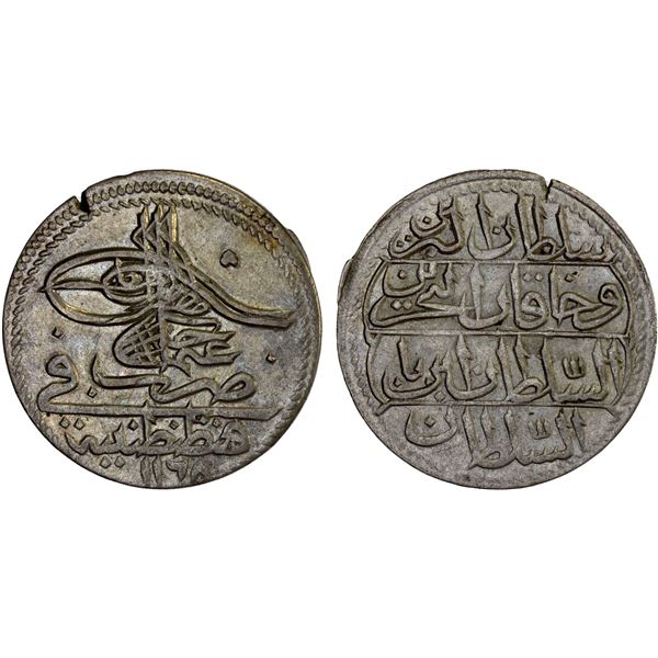 TURKEY: Osman III, 1754-1757, AR 10 para (onluk) (5.52g), Kostantiniye, AH1168, XF