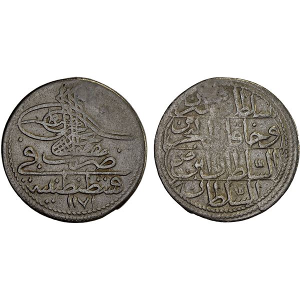 TURKEY: Mustafa III, 1757-1774, AR 10 para (onluk) (5.68g), Kostantiniye, F-VF