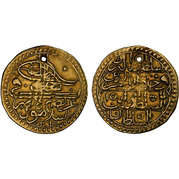 TURKEY: Selim III, 1789-1807, AV zeri mahbub (2.35g), Islambul, AH1203 year 15, VF