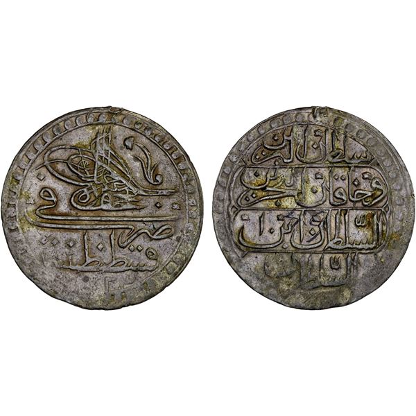 TURKEY: Mahmud II, 1808-1839, AR piastre (13.21g), AH1223 year 1, VF-XF