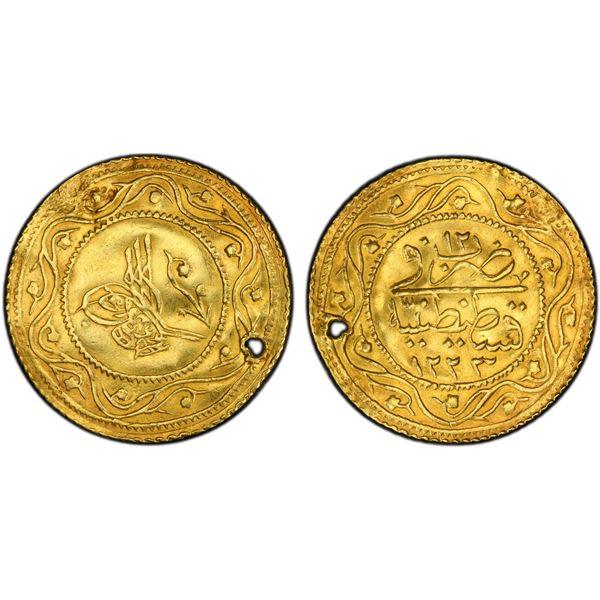 TURKEY: Mahmud II, 1808-1839, AV 2 rumi altin (4.77g), Kostantiniye, AH1223 year 12, PCGS AU details