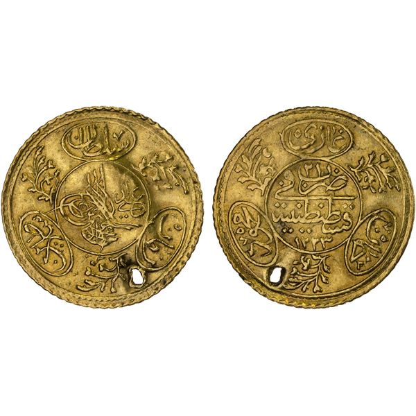 TURKEY: Mahmud II, 1808-1839, AV hayriye altin (1.76g), AH1223 year 21, XF