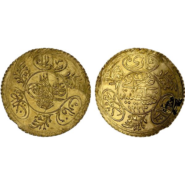 TURKEY: Mahmud II, 1808-1839, AV hayriye altin (1.76g), Kostantiniye, AH1223 year 24, XF