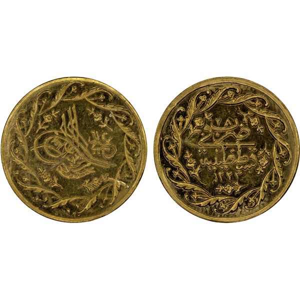 TURKEY: Imitations of Mahmud II, AV "cedid mehmudiye" (1.72g), "Kostantiniye", AH1223 year 28, Brill
