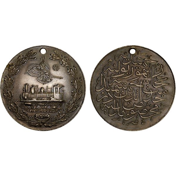 TURKEY: Abdul Hamid II, 1876-1909, cupro-nickel medal (11.86g), AH1318, lovely XF