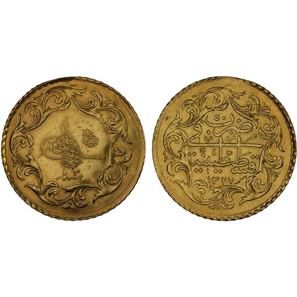 TURKEY: Mehmet V, 1909-1918, AR 50 kurush (3.37g), AH1327 year 3, VF-XF