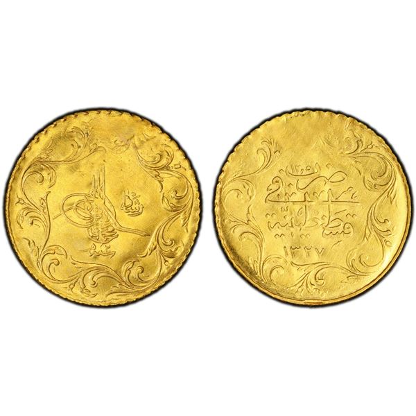 TURKEY: Mehmet V, 1909-1918, AV 12½ kurush (0.85g), Kostantiniye, AH1327 year 2, PCGS AU details