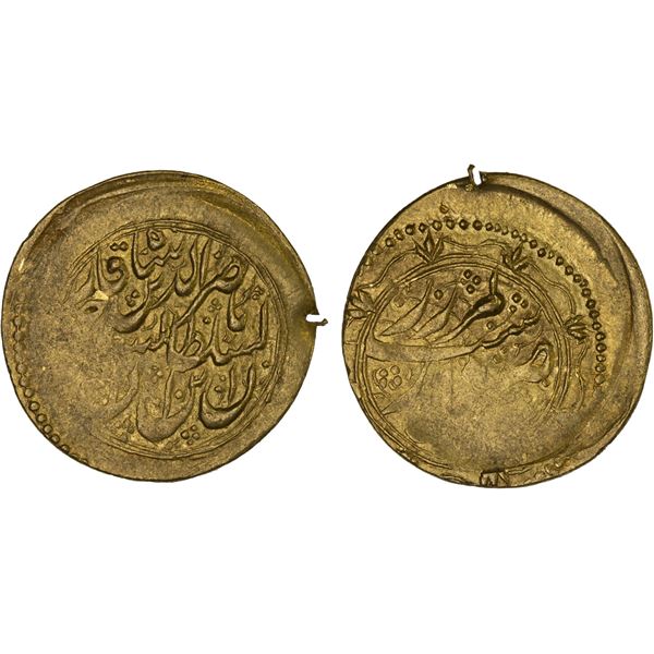 QAJAR: Nasir al-Din Shah, 1848-1896, AV toman (3.45g), Rasht, DM, VF