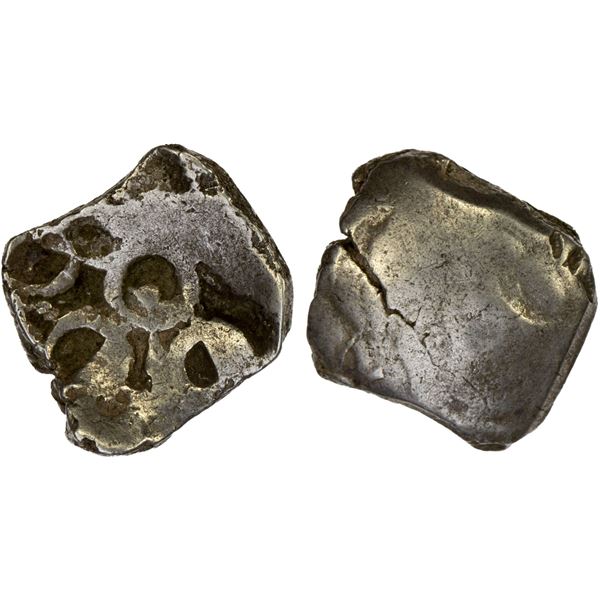GANDHARA: Punchmarked, ca. 450-300 BC, AR square 1/8 shatamana (1.34g), crude XF