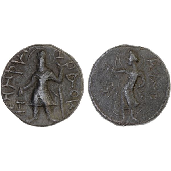 KUSHAN: Kanishka, ca. 127-151, AE tetradrachm (16.21g), pleasing VF
