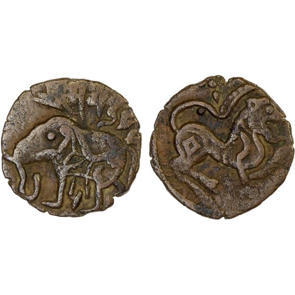 HINDUSHAHI: Vakka Deva, 9th/10th century, AE jital (2.53g), Choice VF