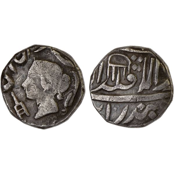 BINDRABAN: AR 1/2 rupee (5.32g), Muminabad, 1859, VF