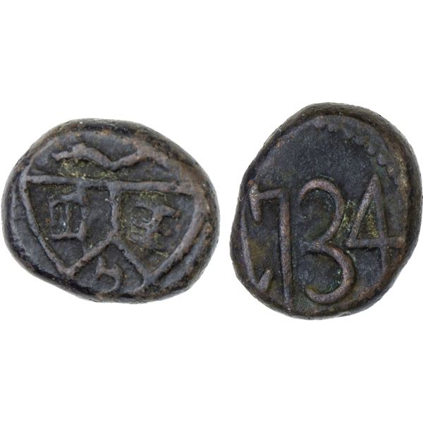 MADRAS PRESIDENCY: AE cash (1.17g), 1734, Choice VF