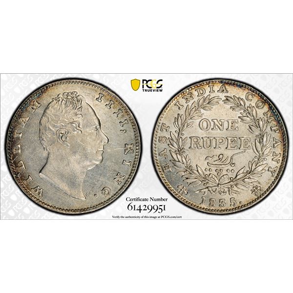 BRITISH INDIA: William IV, 1830-1837, AR rupee, Bombay, 1835(b), PCGS UNC details