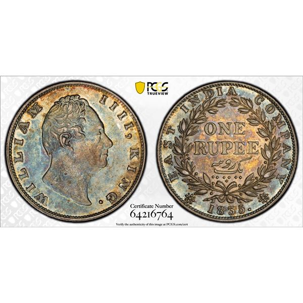 BRITISH INDIA: William IV, 1830-1837, AR rupee, 1835(c), PCGS AU58