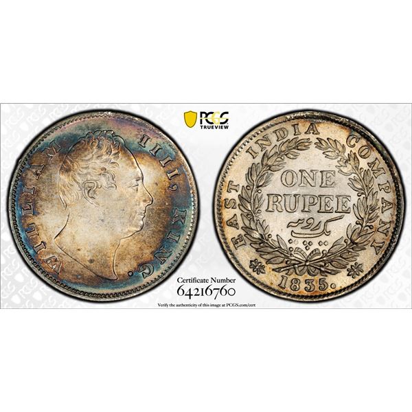 BRITISH INDIA: William IV, 1830-1837, AR rupee, 1835(c), PCGS UNC details