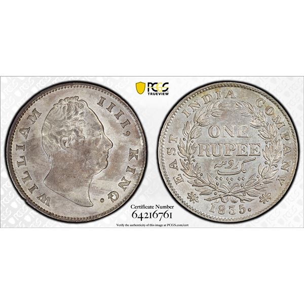 BRITISH INDIA: William IV, 1830-1837, AR rupee, 1835(c), PCGS AU details