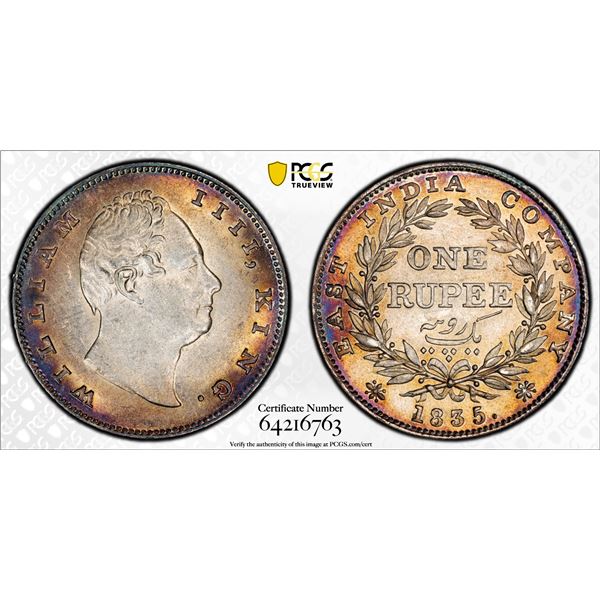 BRITISH INDIA: William IV, 1830-1837, AR rupee, 1835(c), PCGS AU details