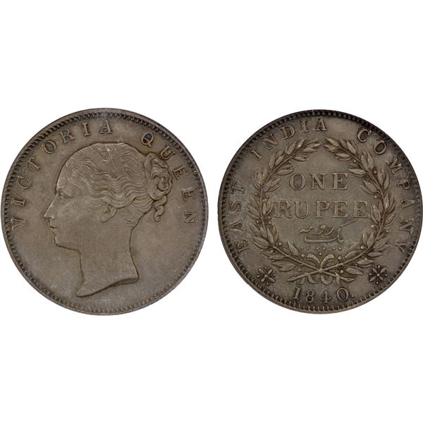 BRITISH INDIA: Victoria, Queen, 1837-1876, AR rupee, 1840(b), NGC MS62
