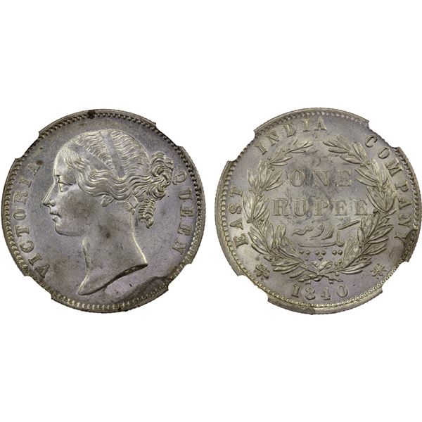 BRITISH INDIA: Victoria, Queen, 1837-1876, AR rupee, 1840(b&c), NGC MS62