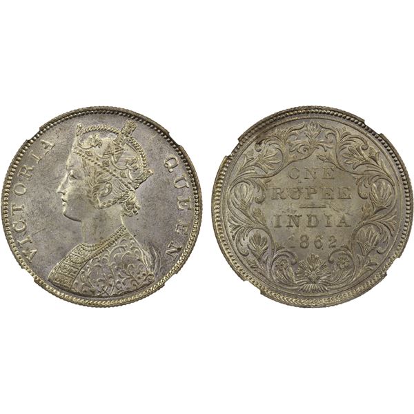 BRITISH INDIA: Victoria, Queen, 1837-1876, AR rupee, 1862(b), NGC MS63