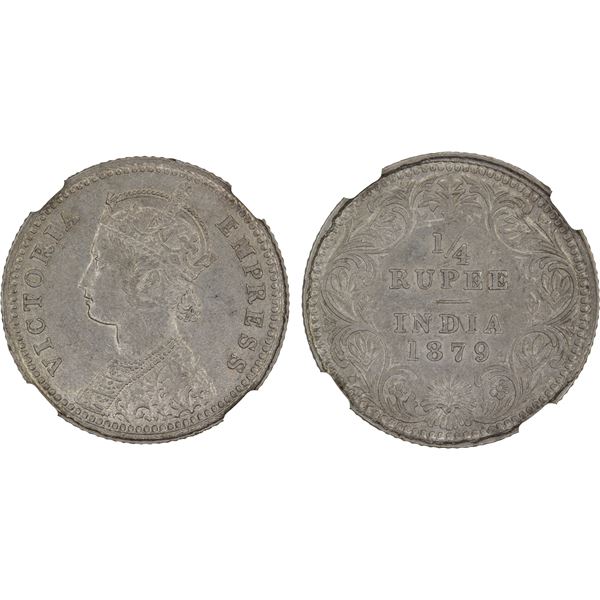 BRITISH INDIA: Victoria, Empress, 1876-1901, AR 1/4 rupee, 1879-C, NGC MS61